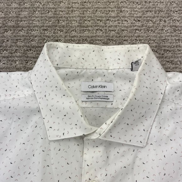 Calvin Klein Dress Shirt Men 18.5 36/37 White Slim Fit Non-Iron Formal Casual - Picture 4 of 10